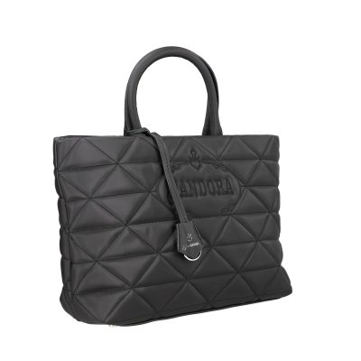 Geantă casual pentru femei material impermeabil matlasată negru cu un compartiment spațios și mânere BS267P2209068