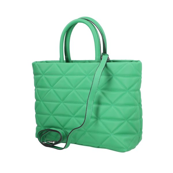 Geantă casual pentru femei material impermeabil matlasată verde cu un compartiment spațios și mânere BS267P2209069 144