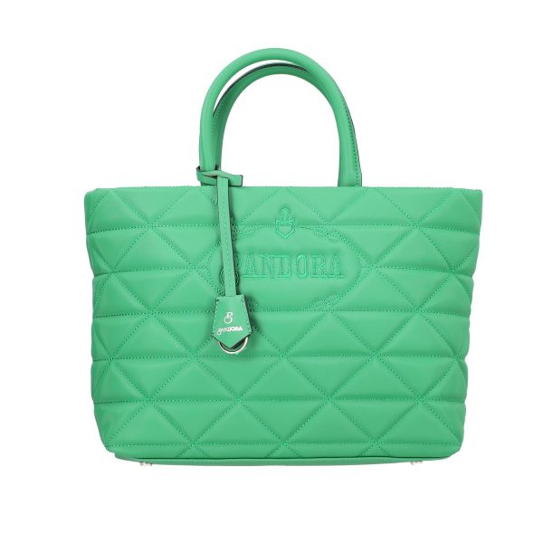 Geantă casual pentru femei material impermeabil matlasată verde cu un compartiment spațios și mânere BS267P2209069 145