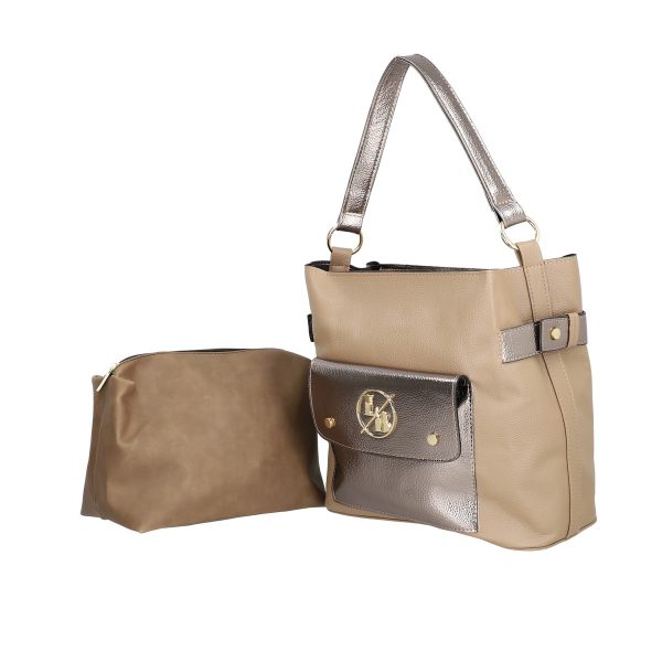 Geanta Casual Dama - Geantă damă casual 2 in 1 taupe texturat cu buzunar Laura Biaggi BS686AB2208280