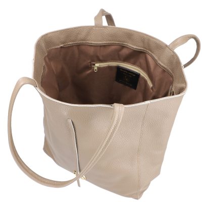 Geantă din piele naturală Shopper de umăr taupe Laura Biaggi BS5433SH2209228