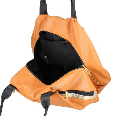 Geantă damă Shopper maro de talie mare fermoar cu auriu din piele ecologică Laura Biaggi BS975G2208214