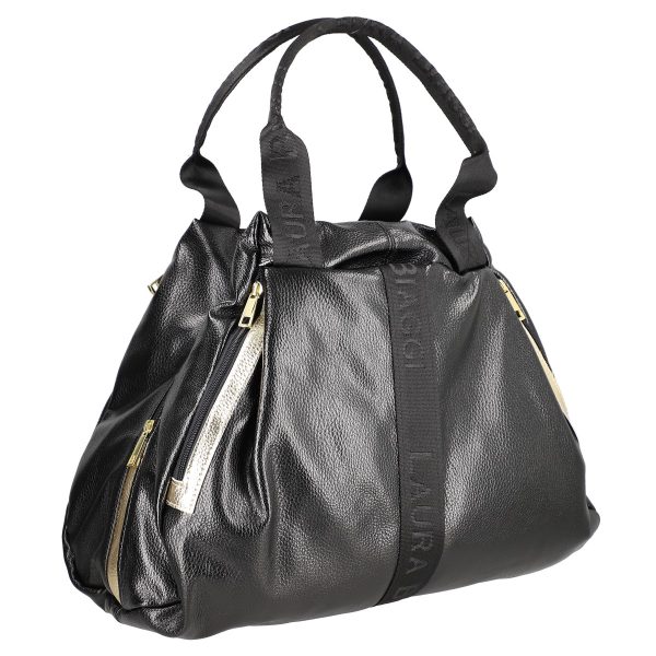 Geanta Neagra - Geanta Dama Mare Shopper Taupe Fermoar cu Auriu din Piele Ecolo - Laura Biaggi BS975G2208216