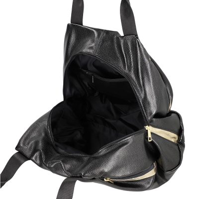 Geantă damă Shopper neagră de talie mare fermoar cu auriu din piele ecologică Laura Biaggi BS975G2208216