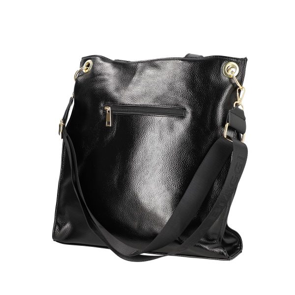 Geanta shopper dama din piele eco neagra cu capse laterale accesoriu metalic si bretele Laura Biaggi BS270R2208303 142