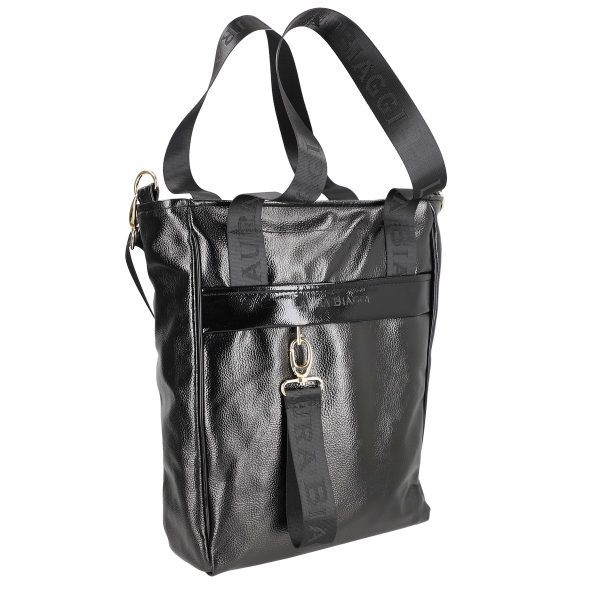 Geanta Neagra - Geantă damă shopper negru lucios Laura Biaggi BS116KB2208201