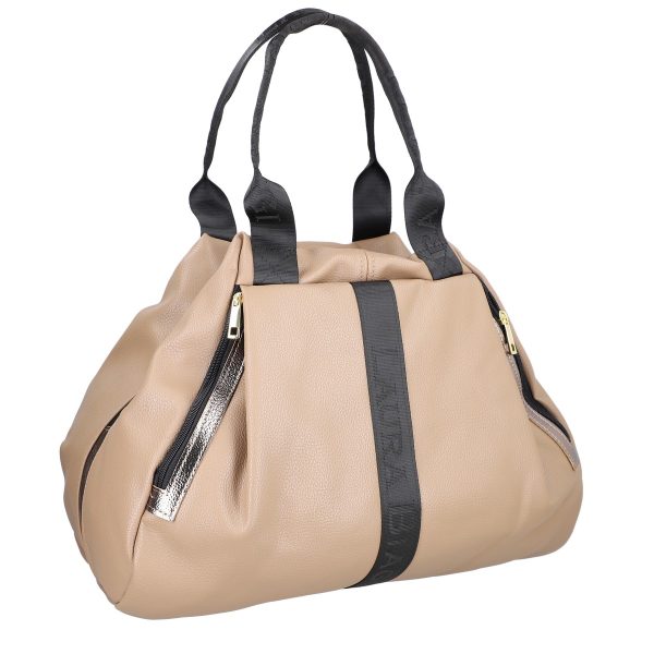 Geanta Taupe - Geanta Dama Mare Shopper Taupe Fermoar cu Auriu din Piele Ecolo - Laura Biaggi BS975G2208216