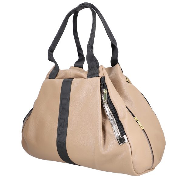 Geanta Dama Mare Shopper Taupe Fermoar cu Auriu din Piele Ecolo - Laura Biaggi BS975G2208216 142