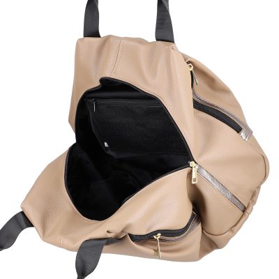 Geantă damă Shopper taupe de talie mare fermoar cu auriu din piele ecologică Laura Biaggi BS975G2208217