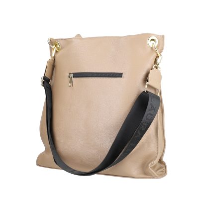 Geanta shopper de dama din piele eco taupe cu capse laterale accesoriu metalic si bretele Laura Biaggi BS270R2210300