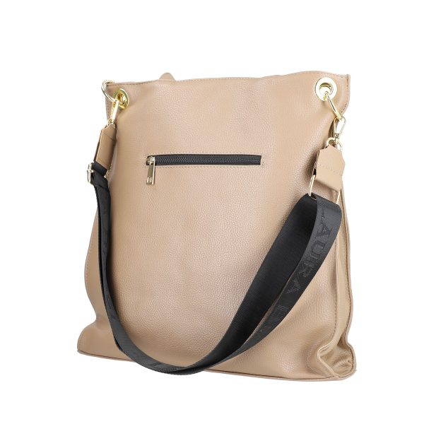 Geanta shopper de dama din piele eco taupe cu capse laterale accesoriu metalic si bretele Laura Biaggi BS270R2208300 141