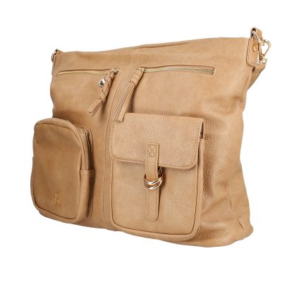 Geanta shopper dama piele eco taupe buzunare exterioare accesorii metalice si bretea Lulu Castagnette BSLLSH2208036