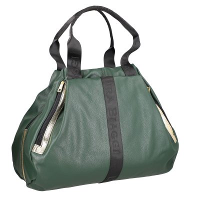 Geantă damă Shopper verde de talie mare fermoar cu auriu din piele ecologică Laura Biaggi BS975G2208215