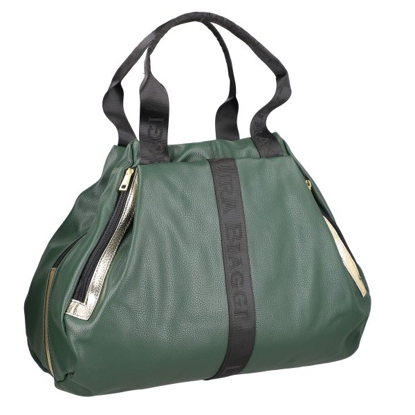 Geanta Verde - Geantă damă Shopper verde de talie mare fermoar cu auriu din piele ecologică Laura Biaggi BS975G2208215