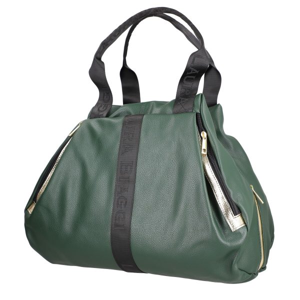 Geantă damă Shopper verde de talie mare fermoar cu auriu din piele ecologică Laura Biaggi BS975G2208215 142