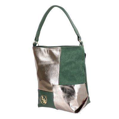 Geanta shopper de femei piele eco verde model texturat mat cu lucios cu manere si bretea Laura Biaggi BS111KB2208212