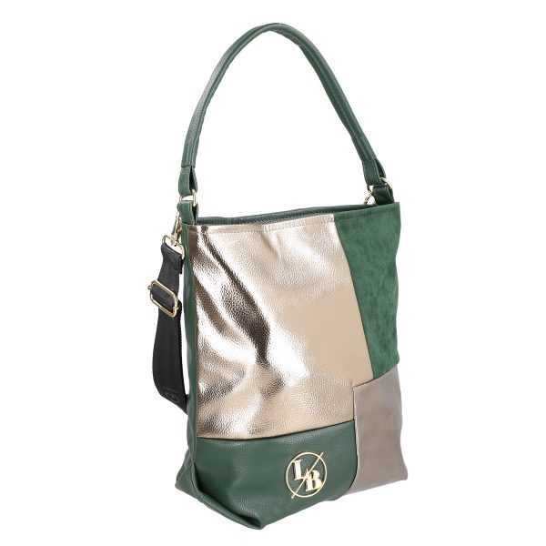 Geanta shopper de femei piele eco verde model texturat mat cu lucios cu manere si bretea Laura Biaggi BS111KB2208212 142