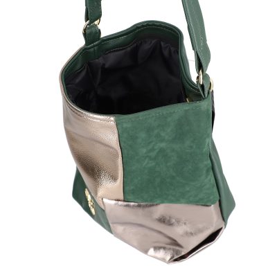 Geanta shopper de femei piele eco verde model texturat mat cu lucios cu manere si bretea Laura Biaggi BS111KB2208212