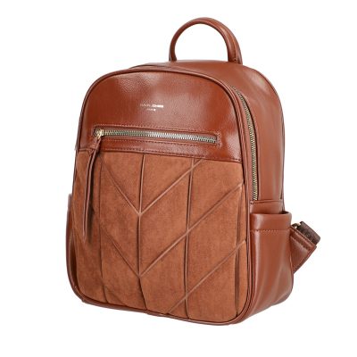 Rucsac femei piele ecologică maro închidere cu fermoar și buzunar frontal David Jones BS6856RU2209125