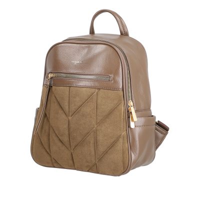 Rucsac femei piele ecologică taupe închidere cu fermoar și buzunar frontal David Jones BS6856RU2209126