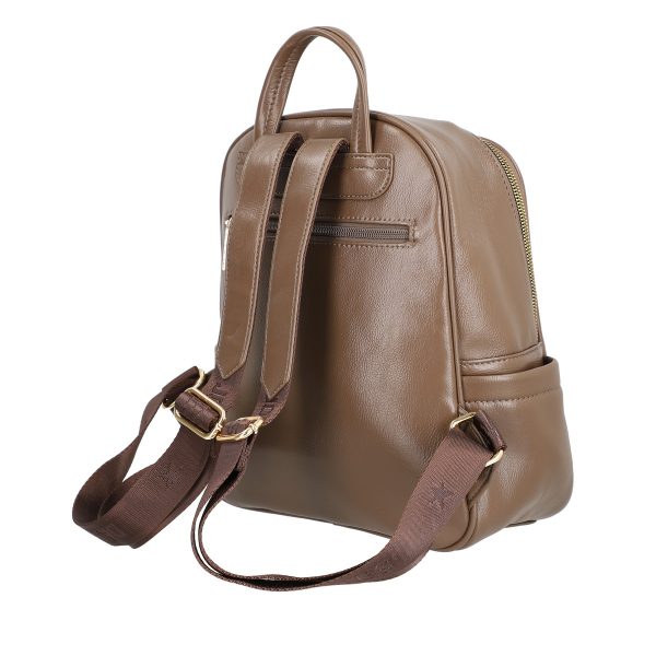 Rucsac femei piele ecologică taupe închidere cu fermoar și buzunar frontal David Jones BS6856RU2209126 143