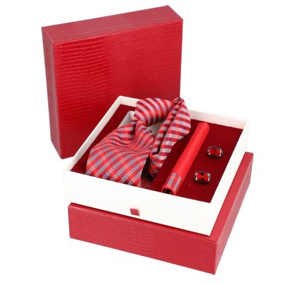 Set Cadou pentru Barbati Elegant Cravată Batistă Butoni Cutie Roșie - BSMS2PC2210682