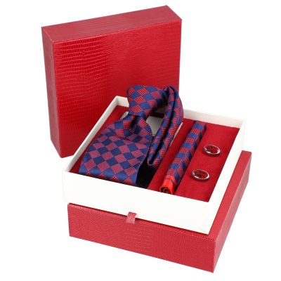 Set de Barbati Cadou Elegant, Cravată, Batistă, Butoni, Cutie Roșie BSMS2PC2210685