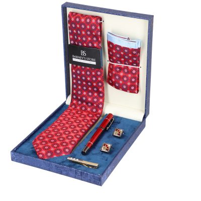 Set elegant pentru Bărbați Cravată Batistă Instrument de scris Butoni Ac cutie albastră BSMS1PC2210545