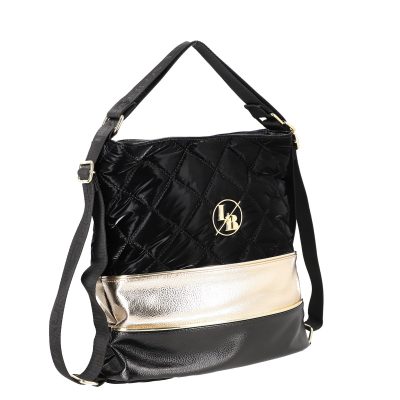 Geantă Shopper tip rucsac negru cu auriu cu buzunar frontal Laura Biaggi LBTR322SH2211304