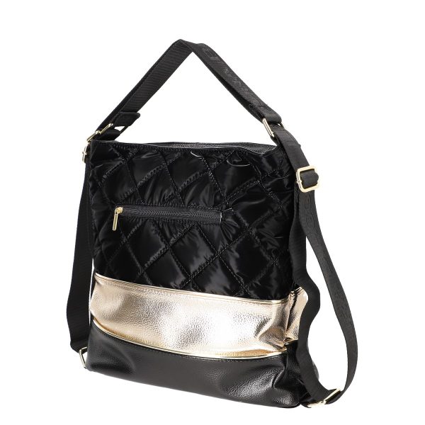 Geantă Shopper tip rucsac negru cu auriu cu buzunar frontal Laura Biaggi LBTR322SH2211304 143