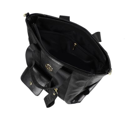 Geanta dama shopper piele eco negru cu buzunar frontal si bretea de umar Laura Biaggi BS632V2301037