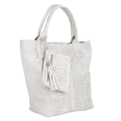 Geanta Gri Piele Naturala Shopper, Breloc cu Buzunar - Laura Biaggi BS0201SH2301006