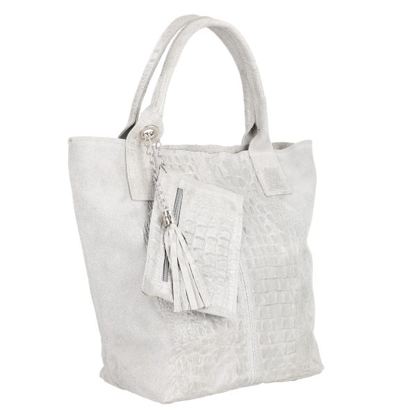 Geanta de Mana - Geanta Gri Piele Naturala Shopper, Breloc cu Buzunar - Laura Biaggi BS0201SH2301006