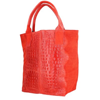 Geanta din piele naturala Shopper rosie breloc cu buzunar Laura Biaggi BS0201SH2301004