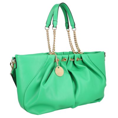 Geanta shopper piele eco verde cu doua compartimente maner lant Alex Max BS1303SH2301103