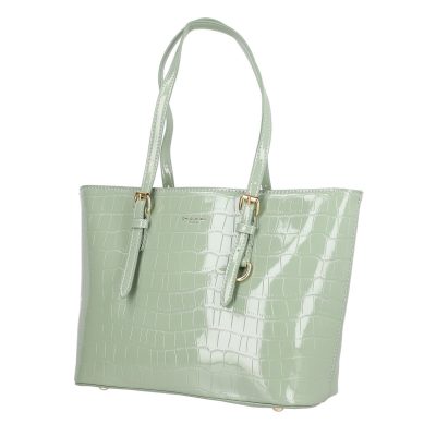 Geanta casual piele ecologica texturata verde cu maner David Jones BS6916CA2301139