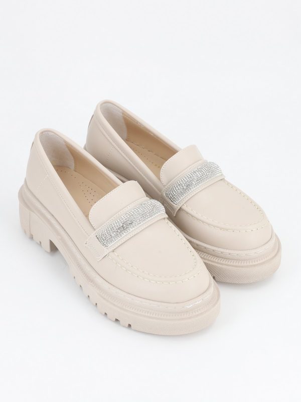 Loafers piele eco bej cu varf rotund BS206PC2301600 143