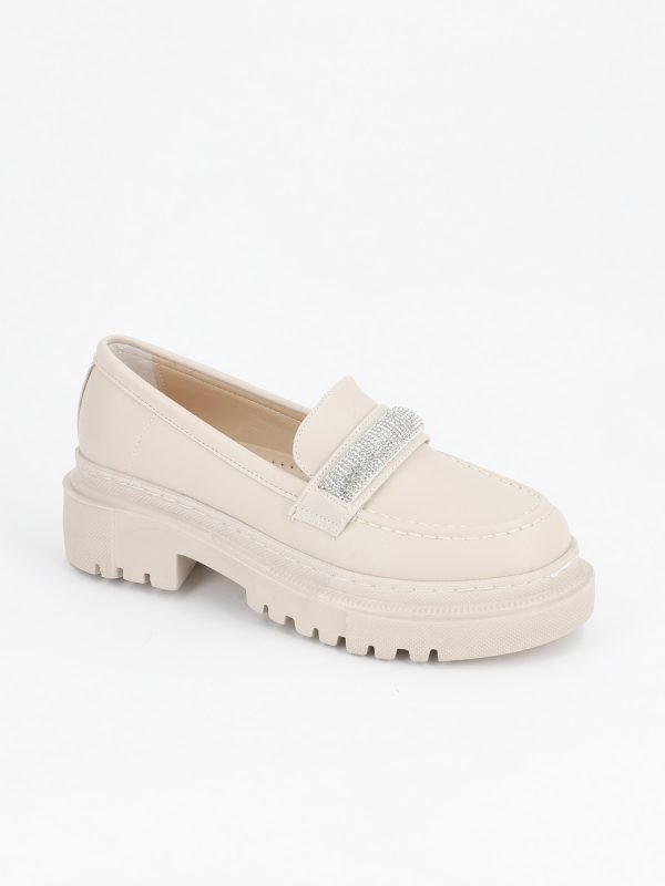 Loafers piele eco bej cu varf rotund BS206PC2301600 146