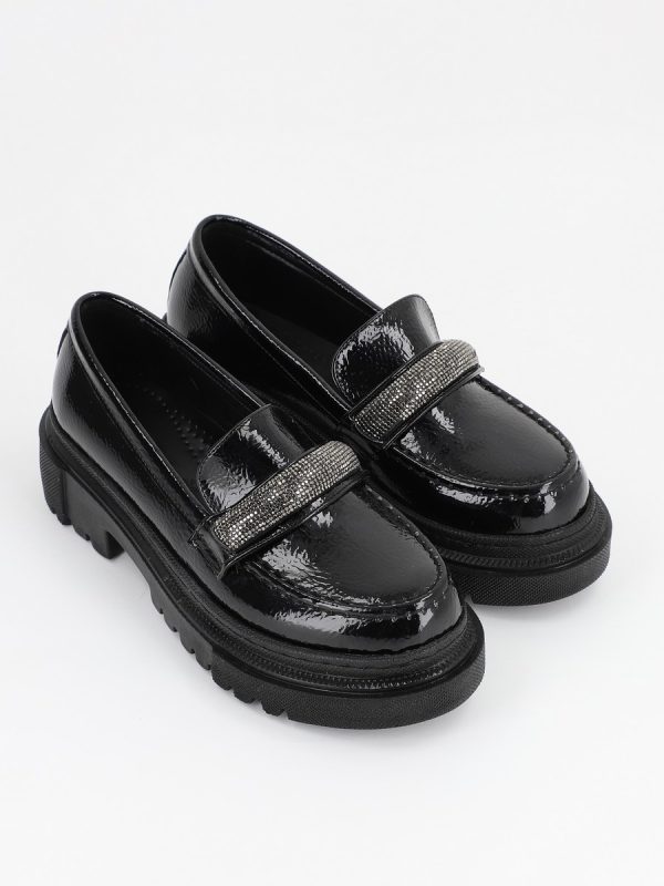 Loafers piele eco negru lucios cu varf rotund BS206PC2301601 143