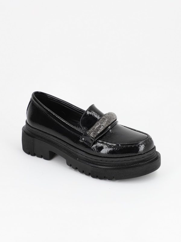 Loafers piele eco negru lucios cu varf rotund BS206PC2301601 144