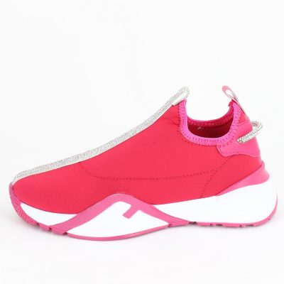 Pantofi sport material textil fuchsia cu elemente design banda cu pietricele