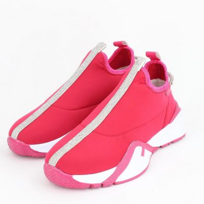 Pantofi sport material textil fuchsia cu elemente design banda cu pietricele