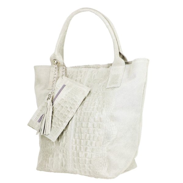 Geanta de Dama Piele Naturala Shopper Gri Deschis, Breloc cu Buzunar - Laura Biaggi BS0201SH2303024 143