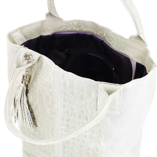 Geanta de Dama Piele Naturala Shopper Gri Deschis, Breloc cu Buzunar - Laura Biaggi BS0201SH2303024 146