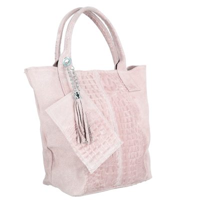 Geanta din piele naturala Shopper roz breloc cu buzunar Laura Biaggi BS0201SH2303023