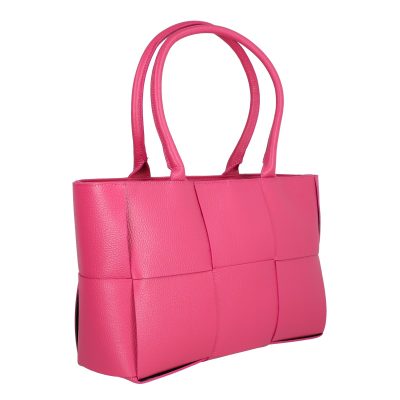 Geantă din piele naturală office roz fuchsia întrețesută cu buzunare interioare Laura Biaggi BS04270OF2303050