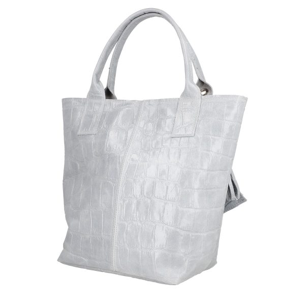 Geanta de Dama din Piele Naturala Texturata Shopper Gri, Breloc cu Buzunar - Laura Biaggi BS0201SH2303028 143