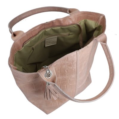 Geanta din piele naturala texturata Shopper roz breloc cu buzunar Laura Biaggi BS0201SH2303029