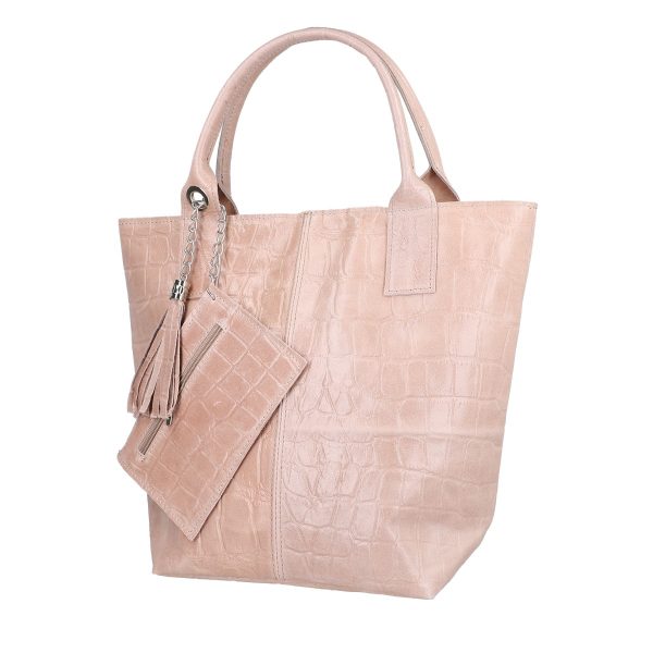 Geanta de Piele Naturala Dama Texturata Shopper Roz, Breloc cu Buzunar - Laura Biaggi BS0201SH2303029 142