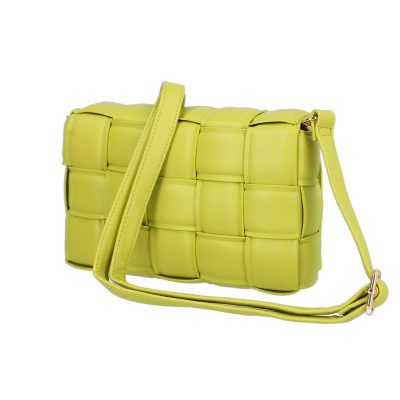 Poseta casual femei din piele ecologica intretesuta verde lemon cu un compartiment BS1004CA2303019